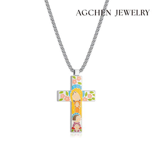 AG Lovely Mary & Nun Cross Pendant Necklace - AGCHEN JEWELRY,men necklace