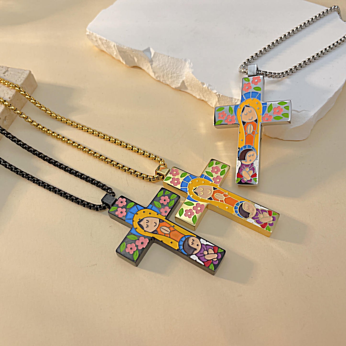AG Lovely Mary & Nun Cross Pendant Necklace - AGCHEN JEWELRY,men necklace