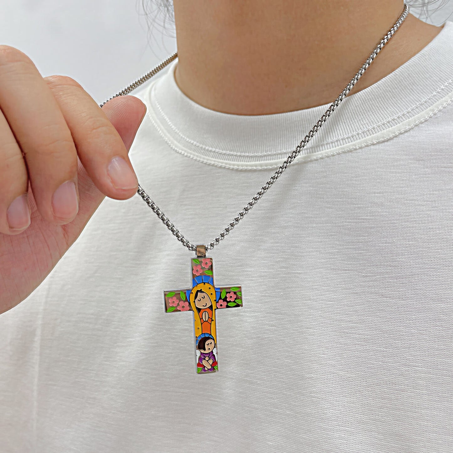 AG Lovely Mary & Nun Cross Pendant Necklace - AGCHEN JEWELRY,men necklace