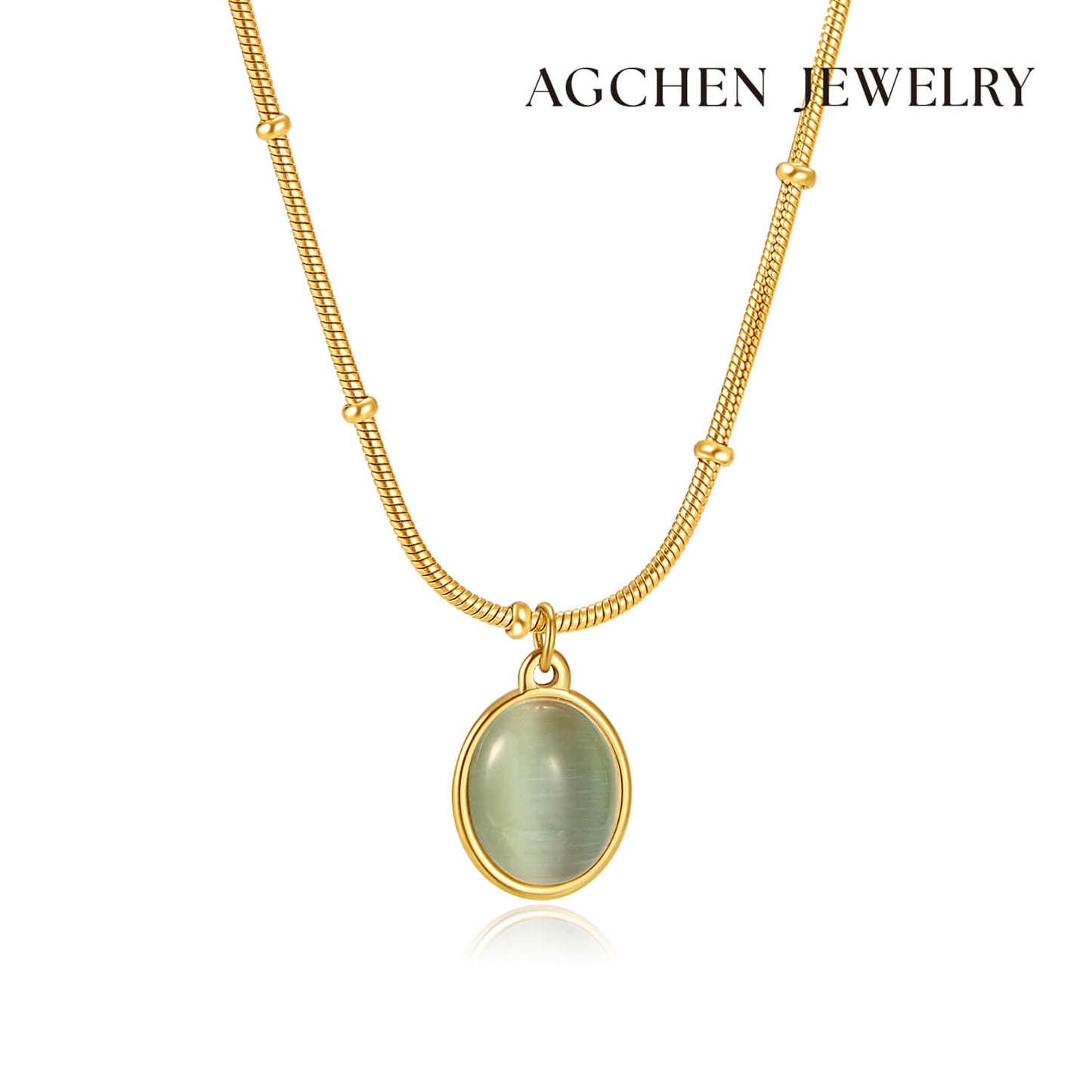 AG Golden Pendant With Big Green Opal Necklace - AGCHEN JEWELRY,necklace