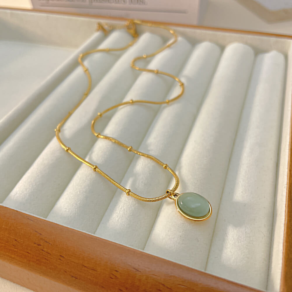 AG Golden Pendant With Big Green Opal Necklace - AGCHEN JEWELRY,necklace