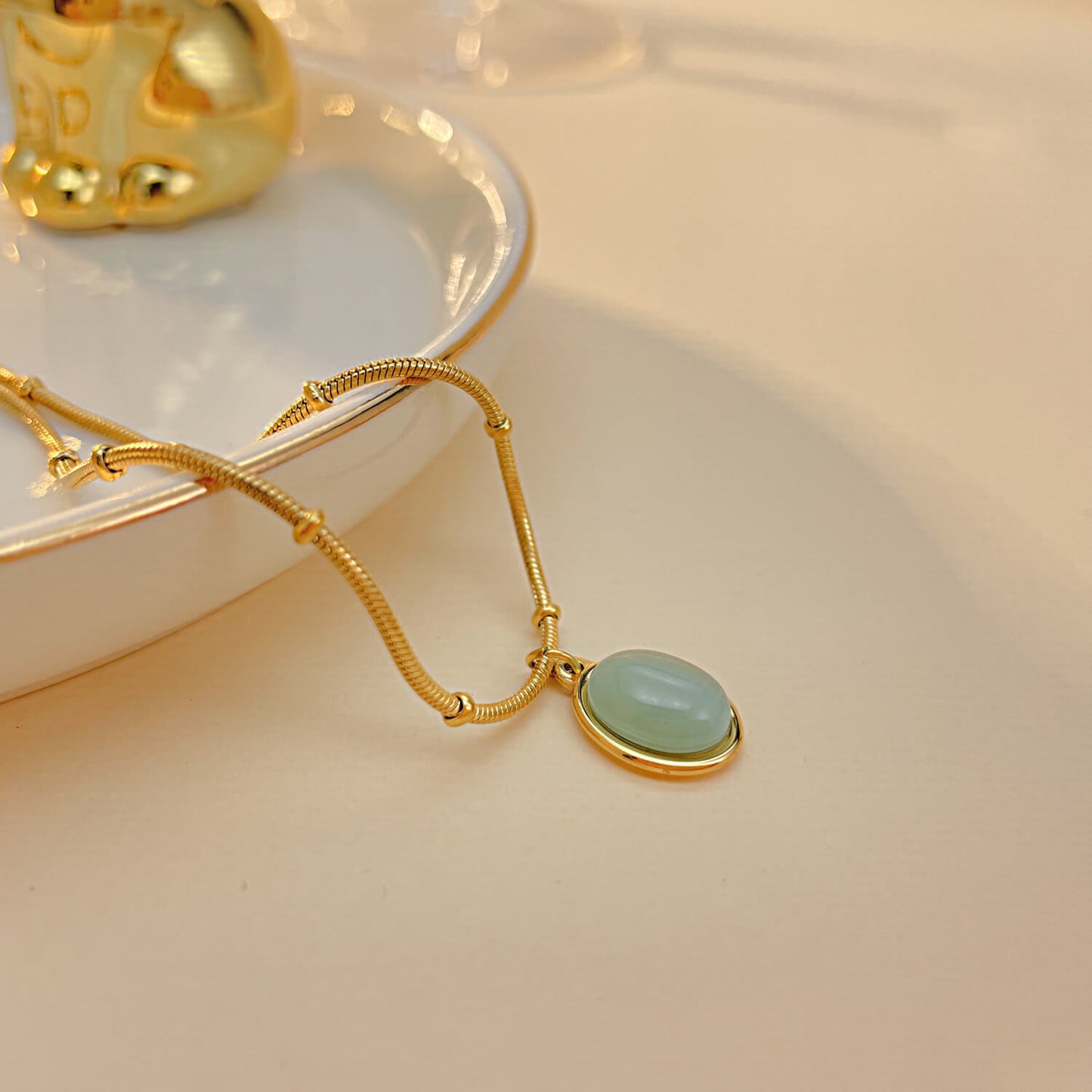 AG Golden Pendant With Big Green Opal Necklace - AGCHEN JEWELRY,necklace