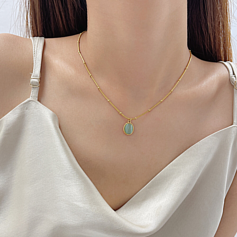 AG Golden Pendant With Big Green Opal Necklace - AGCHEN JEWELRY,necklace