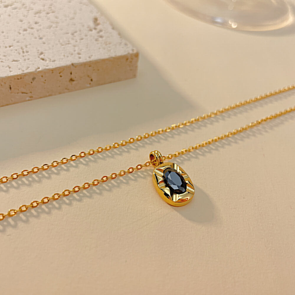 AG Golden Pendant Necklace With Black Cubic Zirconia Charm - AGCHEN JEWELRY,necklace