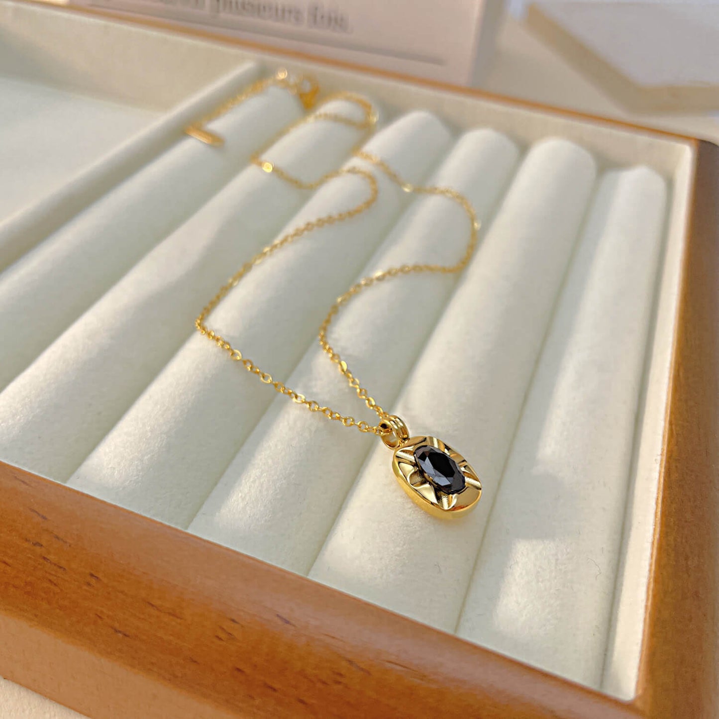 AG Golden Pendant Necklace With Black Cubic Zirconia Charm - AGCHEN JEWELRY,necklace