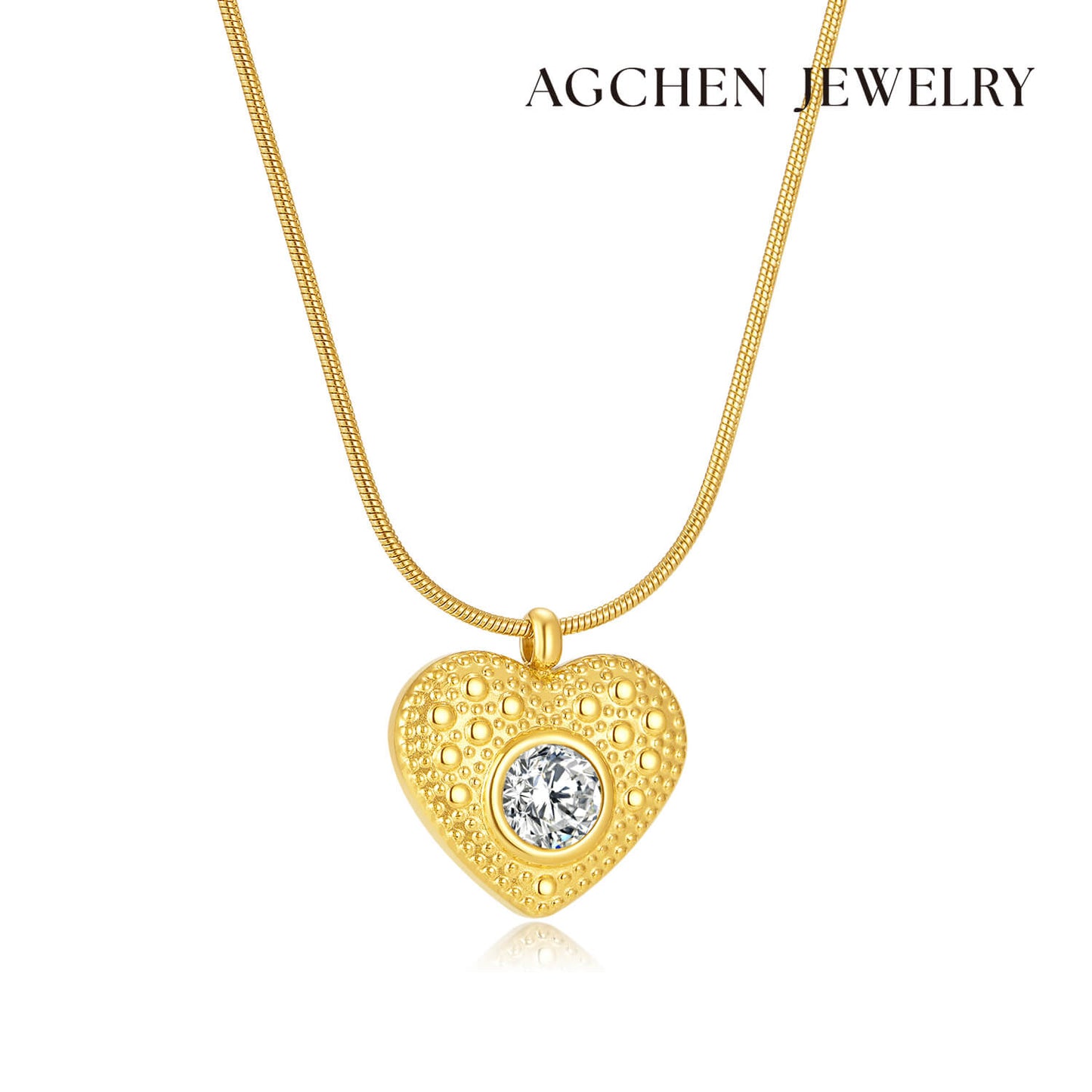 AG Brilliant Love Gold Heart Pendant Necklace With Blazing Cubic Zirconia - AGCHEN JEWELRY,necklace