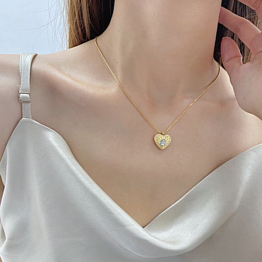 AG Brilliant Love Gold Heart Pendant Necklace With Blazing Cubic Zirconia - AGCHEN JEWELRY,necklace
