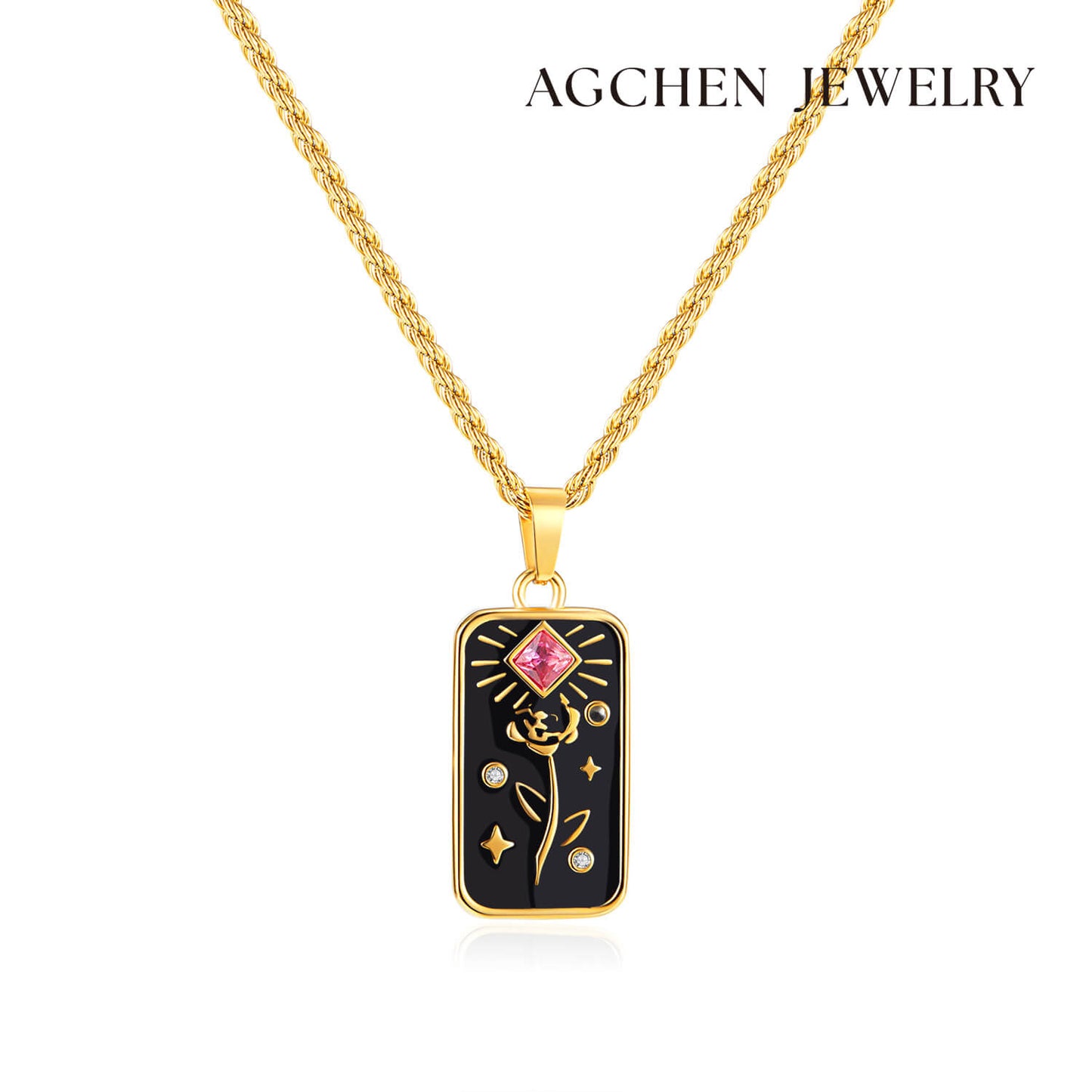 AG Blooming Pink Gold Rose Pendant Necklace - AGCHEN JEWELRY,necklace