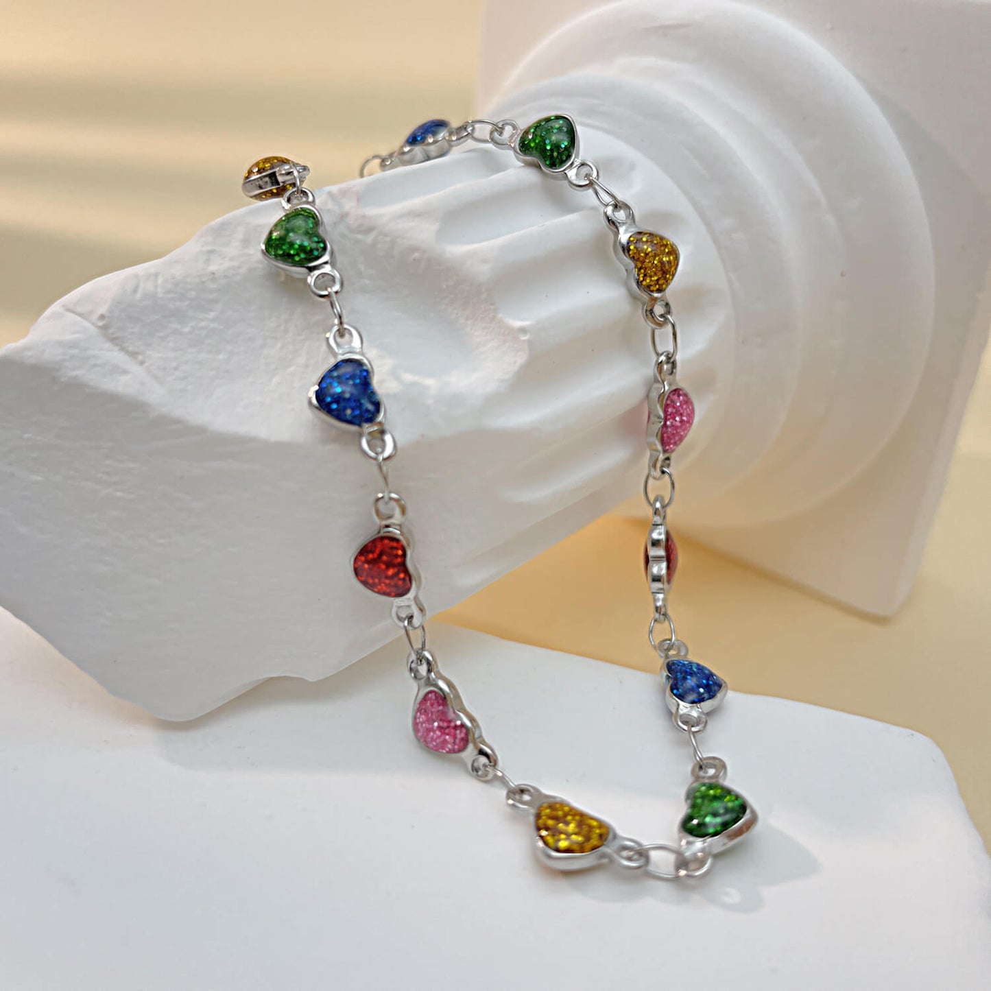 AG Colorful Heart-to-Heart Shaped Enamel Stainless Steel Anklet - AGCHEN JEWELRY,anklet