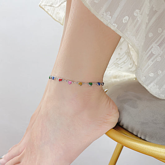 AG Colorful Heart-to-Heart Shaped Enamel Stainless Steel Anklet - AGCHEN JEWELRY,anklet
