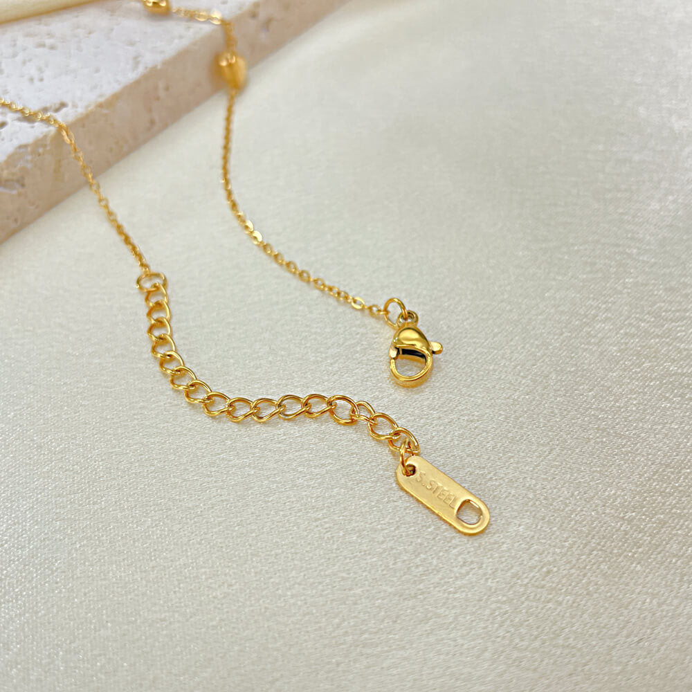 AG Gold Heart Charm Anklet With Cubic Zirconia & Black Enamel - AGCHEN JEWELRY,anklet
