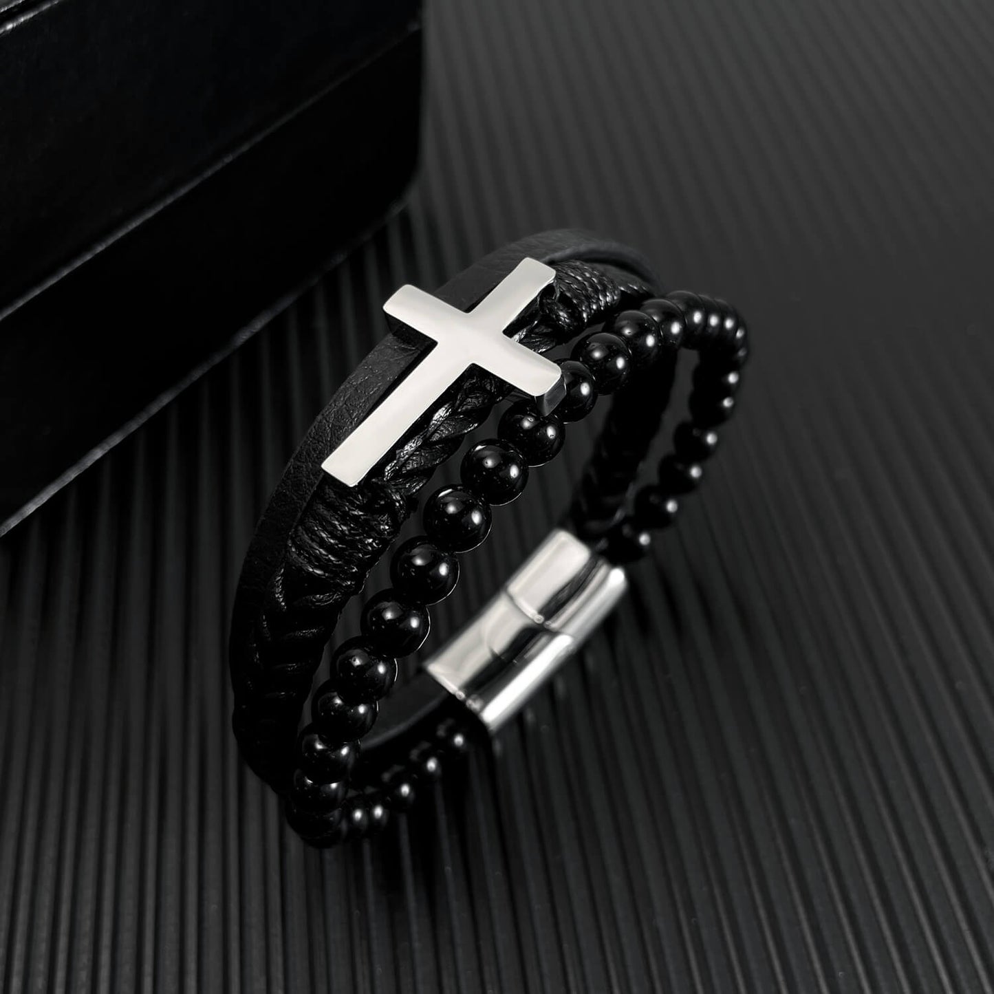 AG Mens 3 Layers Beads And Cross Bracelet - AGCHEN JEWELRY,man bracelet