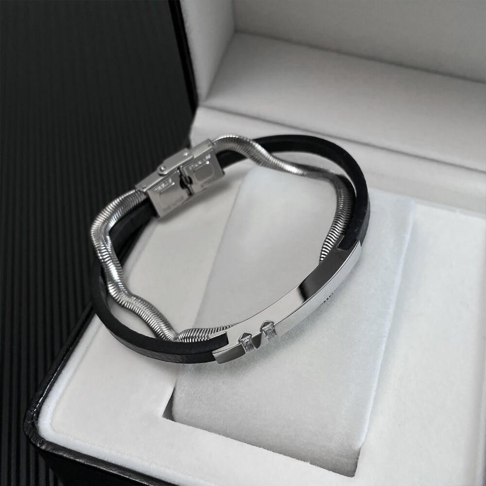 AG Mens 2 Layers Bracelet With Smooth Stainless Steel Belt - AGCHEN JEWELRY,man bracelet