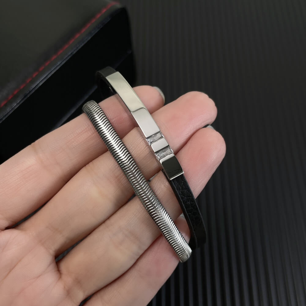 AG Mens 2 Layers Bracelet With Smooth Stainless Steel Belt - AGCHEN JEWELRY,man bracelet