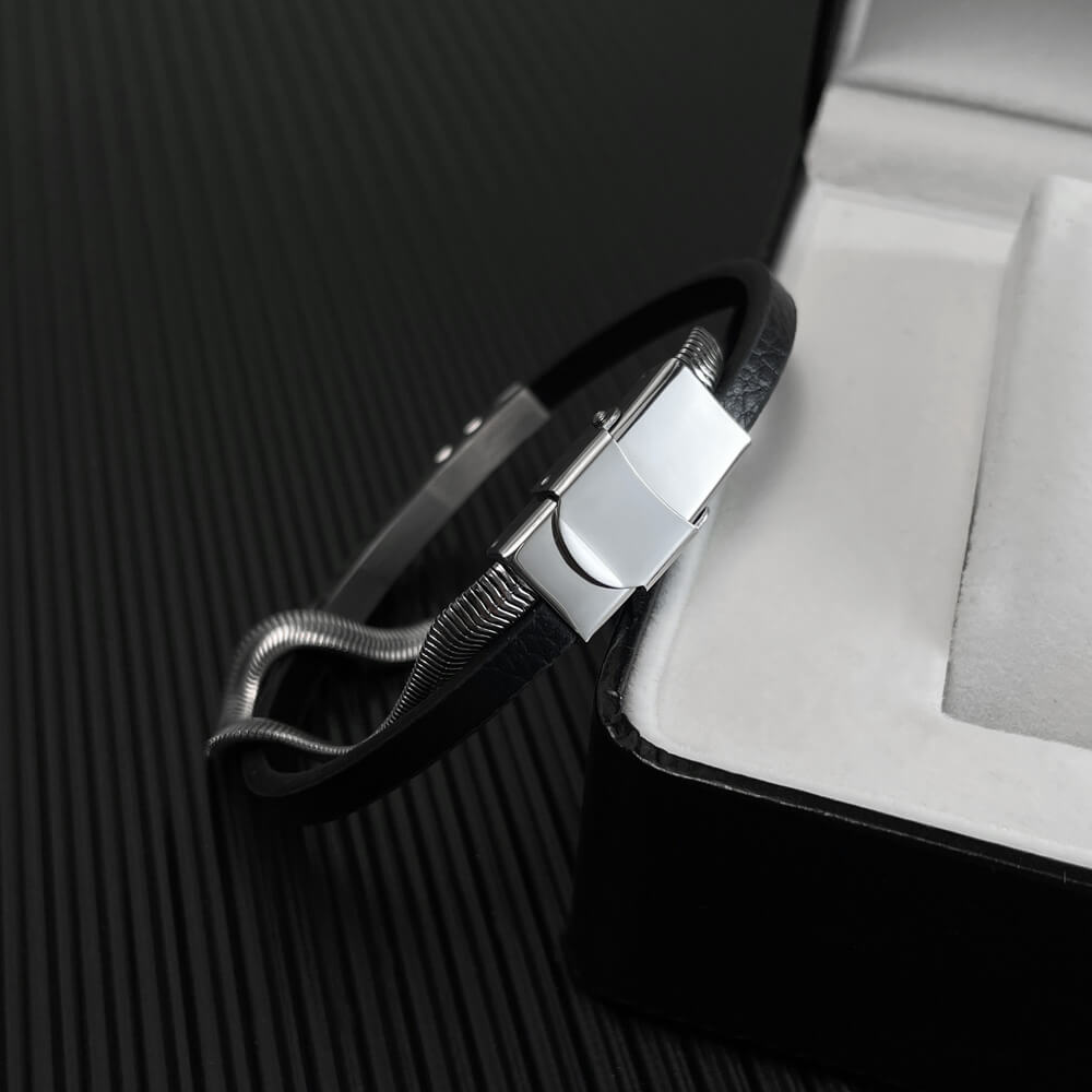 AG Mens 2 Layers Bracelet With Smooth Stainless Steel Belt - AGCHEN JEWELRY,man bracelet