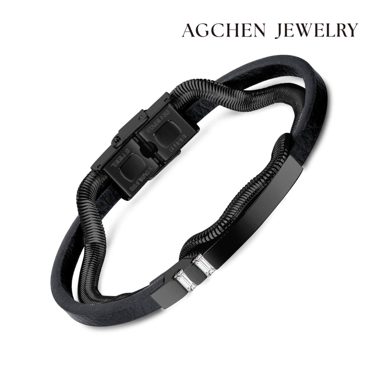 AG Mens 2 Layers Bracelet With Smooth Stainless Steel Belt - AGCHEN JEWELRY,man bracelet
