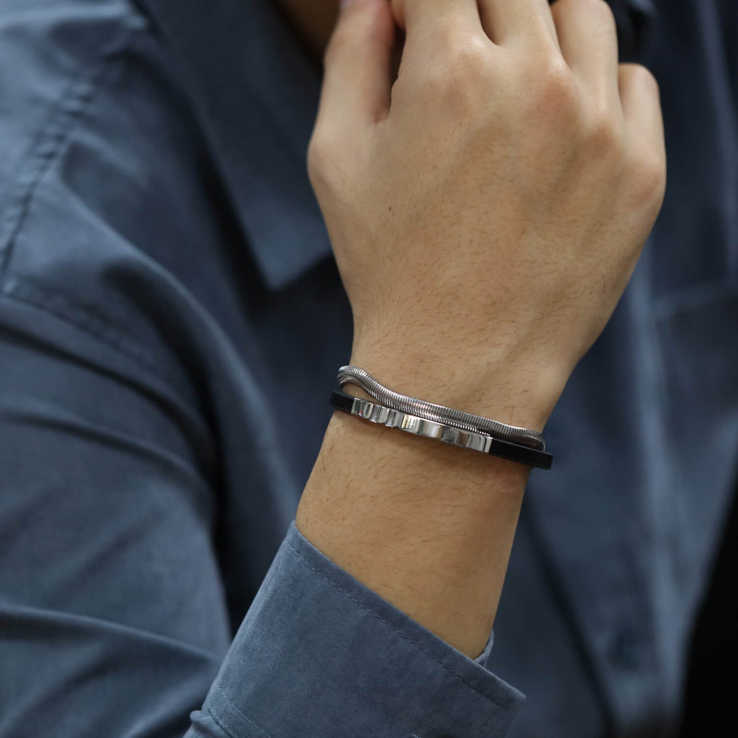 AG Mens 2 Layers Bracelet With Smooth Stainless Steel Belt - AGCHEN JEWELRY,man bracelet