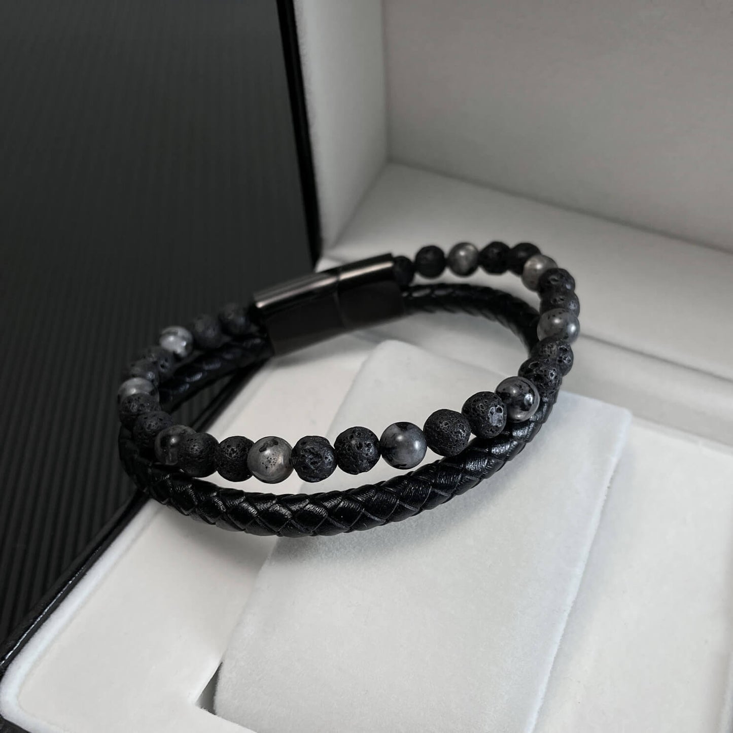 AG Mens 2 Layers Black Leather Woven Beads Bracelet - AGCHEN JEWELRY,man bracelet