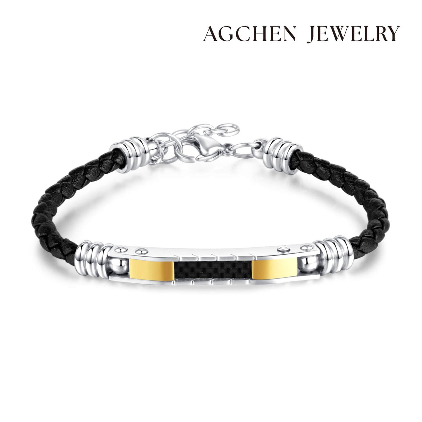 AG Everlasting Black Leather Stainless Steel Lover Bracelet - AGCHEN JEWELRY,lover bracelet