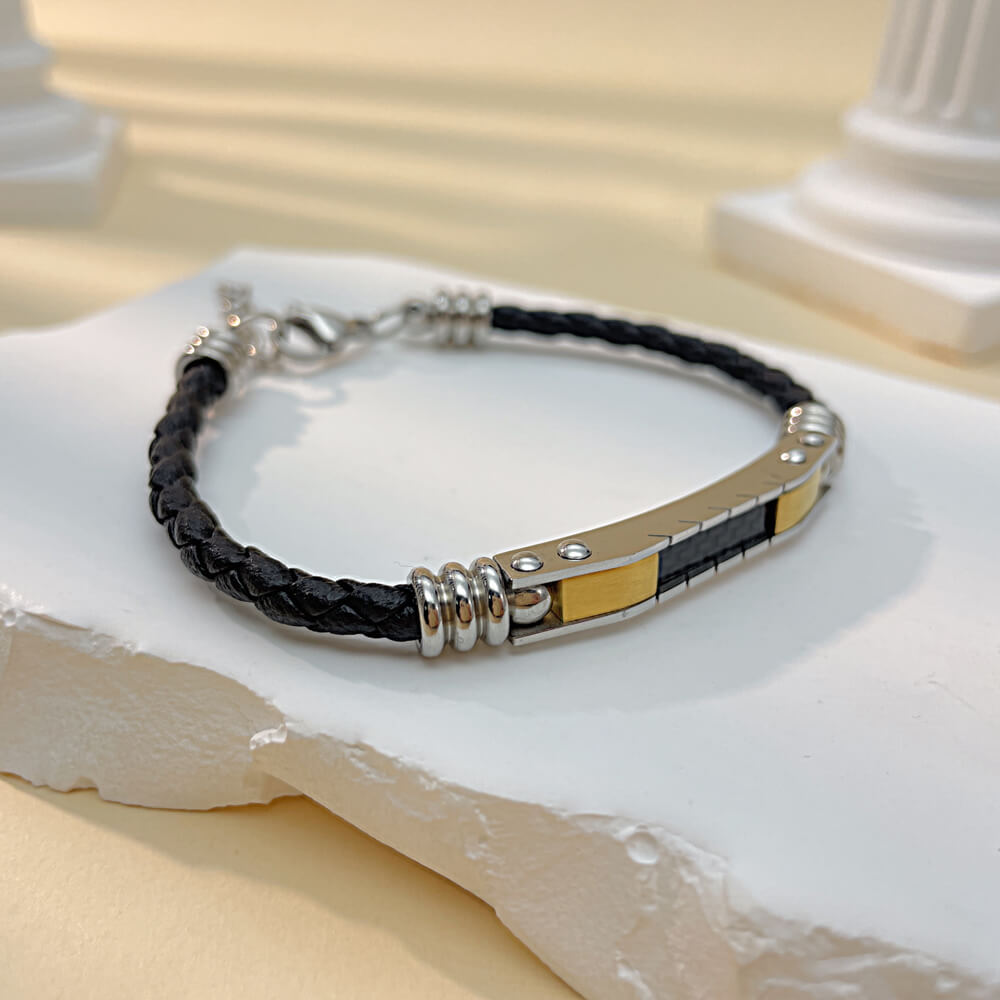 AG Everlasting Black Leather Stainless Steel Lover Bracelet - AGCHEN JEWELRY,lover bracelet