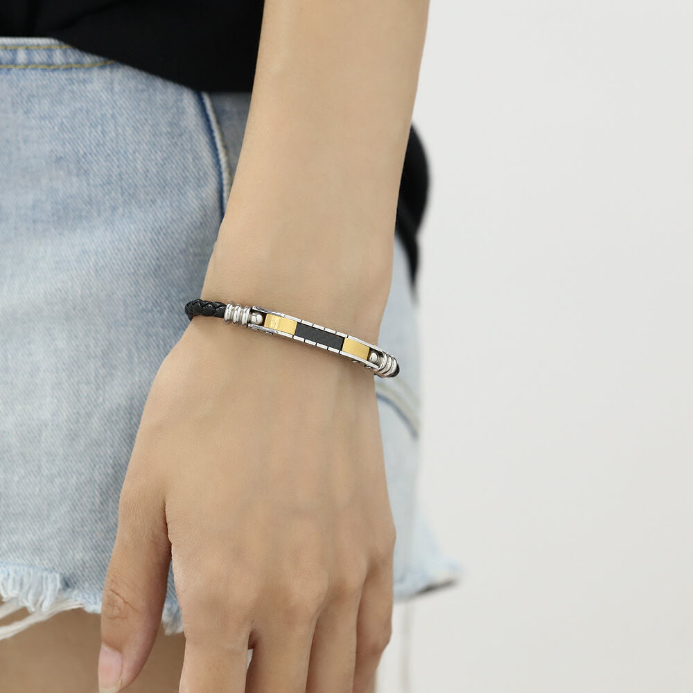 AG Everlasting Black Leather Stainless Steel Lover Bracelet - AGCHEN JEWELRY,lover bracelet