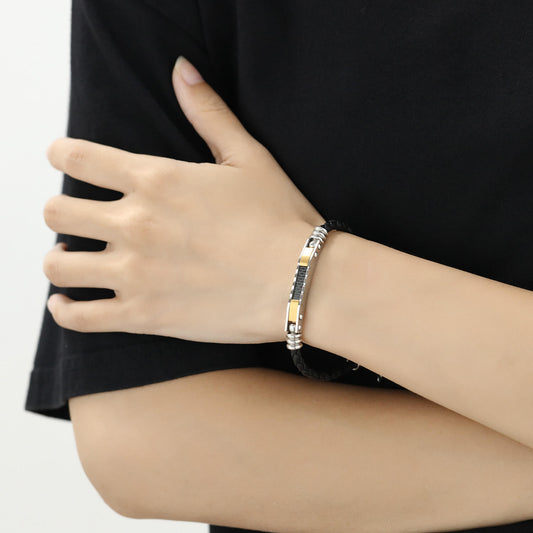 AG Everlasting Black Leather Stainless Steel Lover Bracelet - AGCHEN JEWELRY,lover bracelet