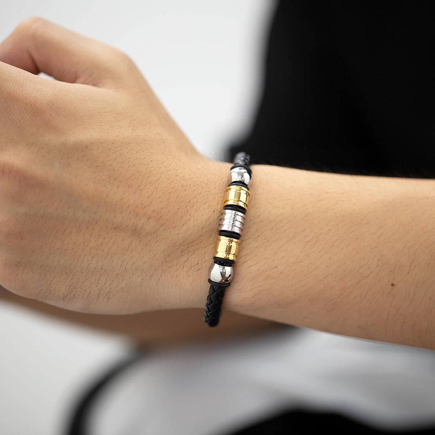 AG Mens Black Fiber Leather Elegant Design Bracelet - AGCHEN JEWELRY,man bracelet