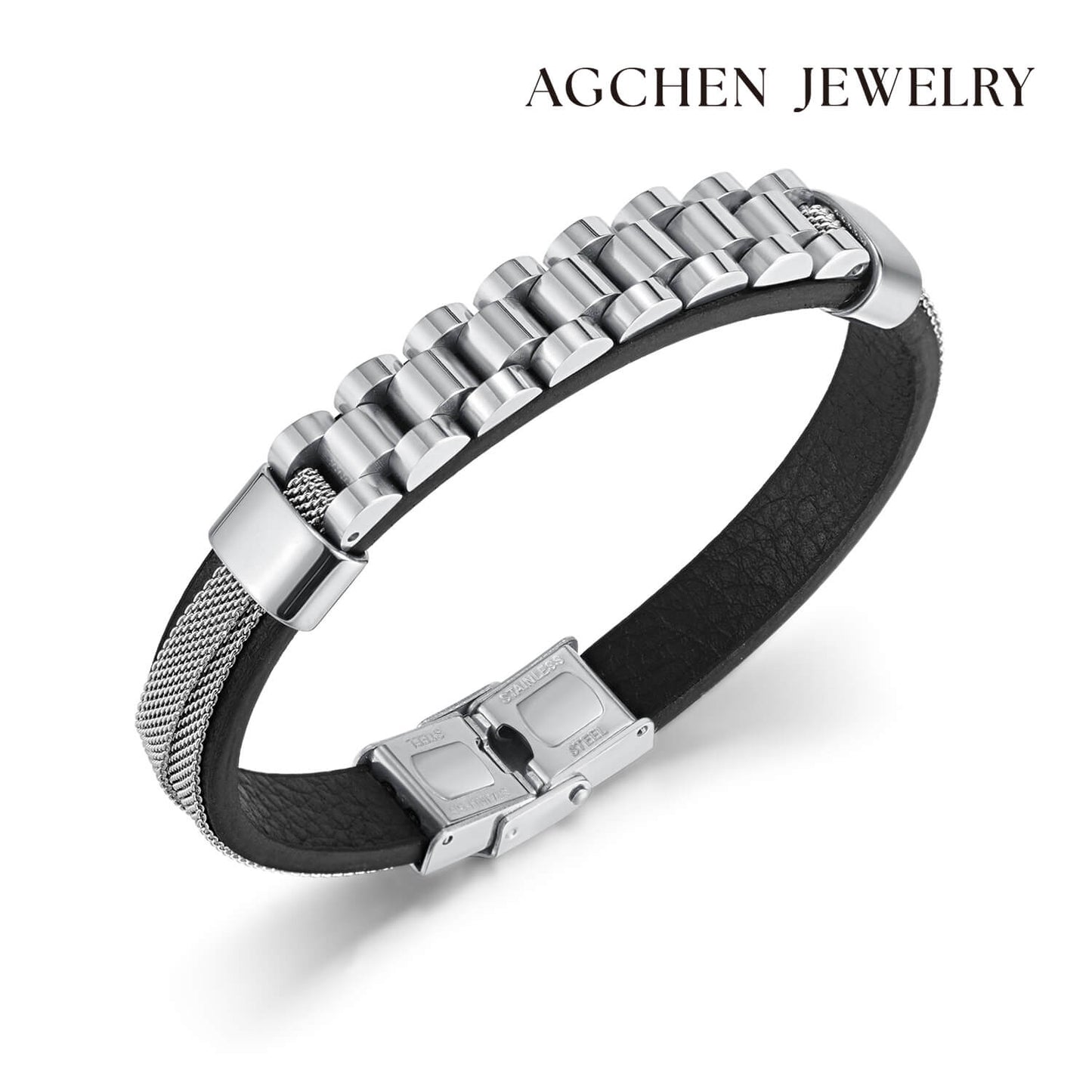 AG Mens Modish and Fancy Bracelet With Watchband Design - AGCHEN JEWELRY,man bracelet