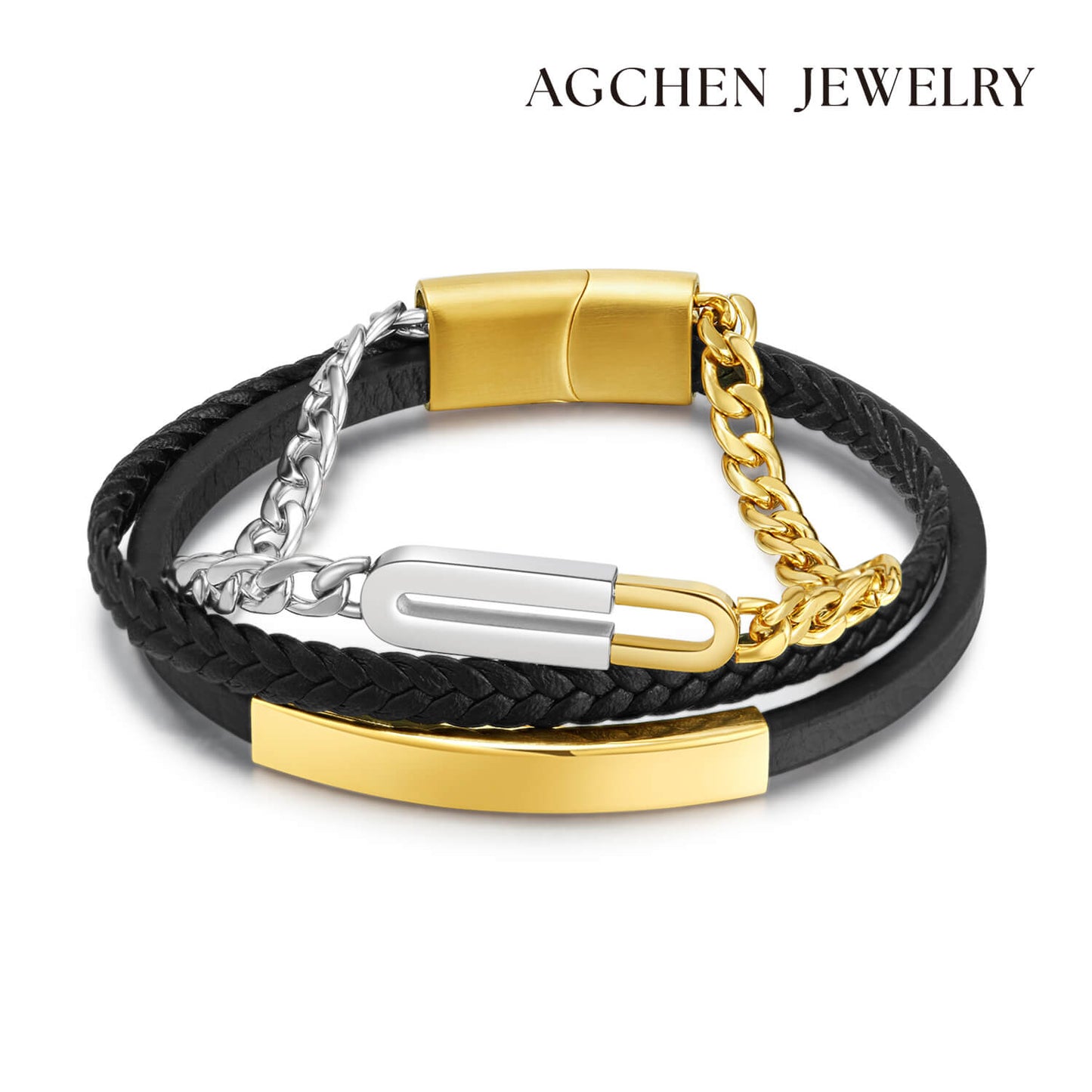 AG Mens Fashionable Stainless Steel Bracelet With Lock-Like Design - AGCHEN JEWELRY,man bracelet
