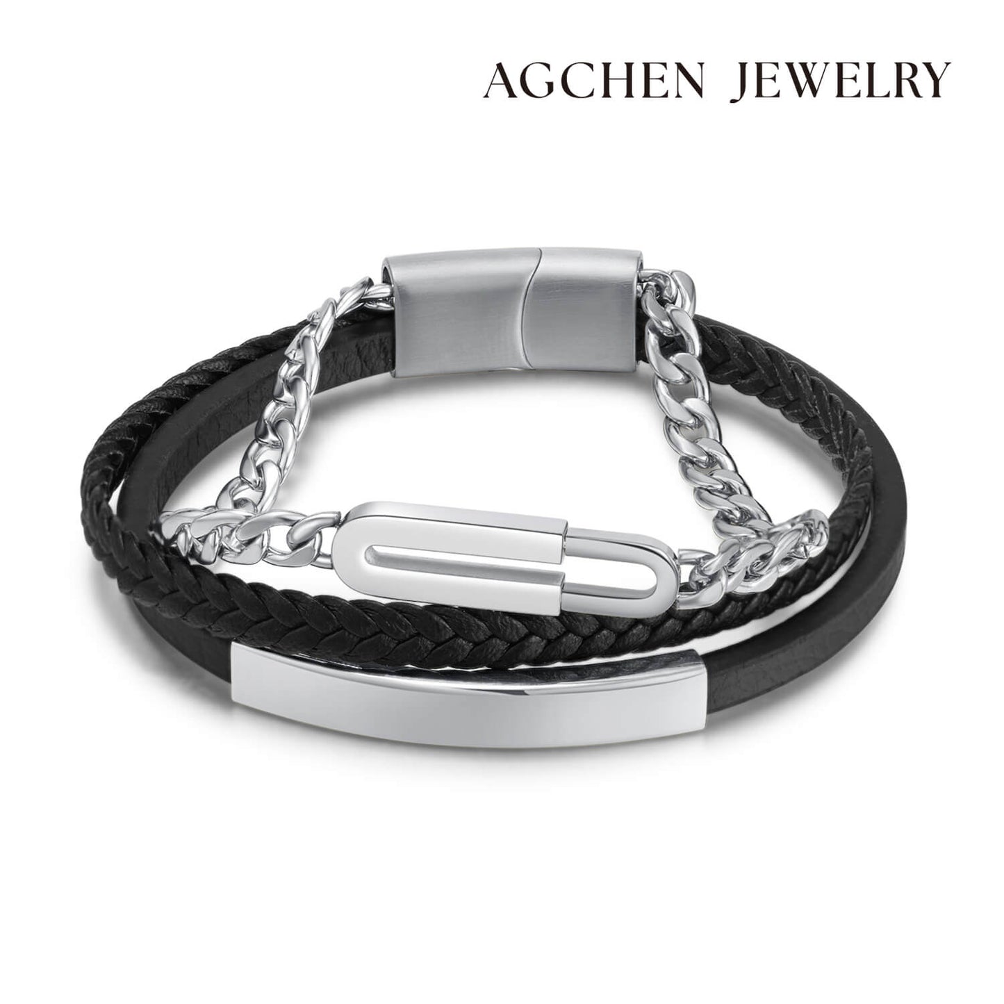AG Mens Fashionable Stainless Steel Bracelet With Lock-Like Design - AGCHEN JEWELRY,man bracelet