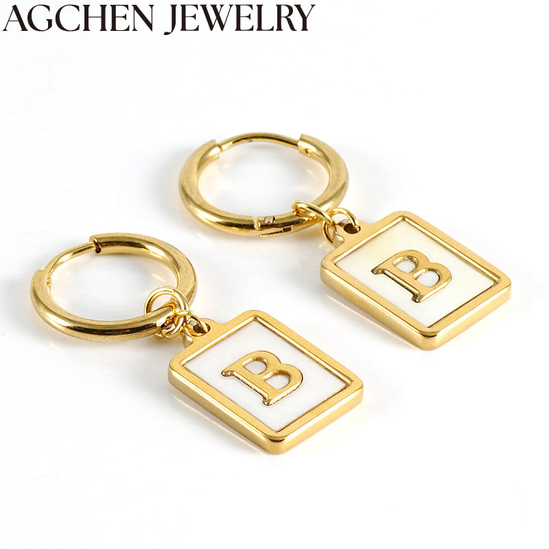 AG White Shell Letter Earrings