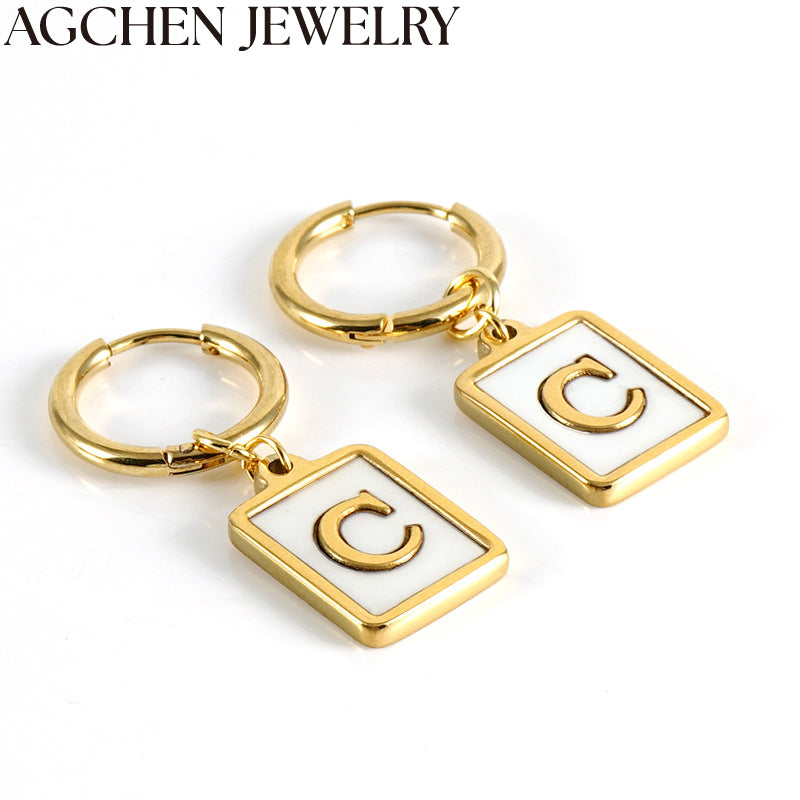AG White Shell Letter Earrings