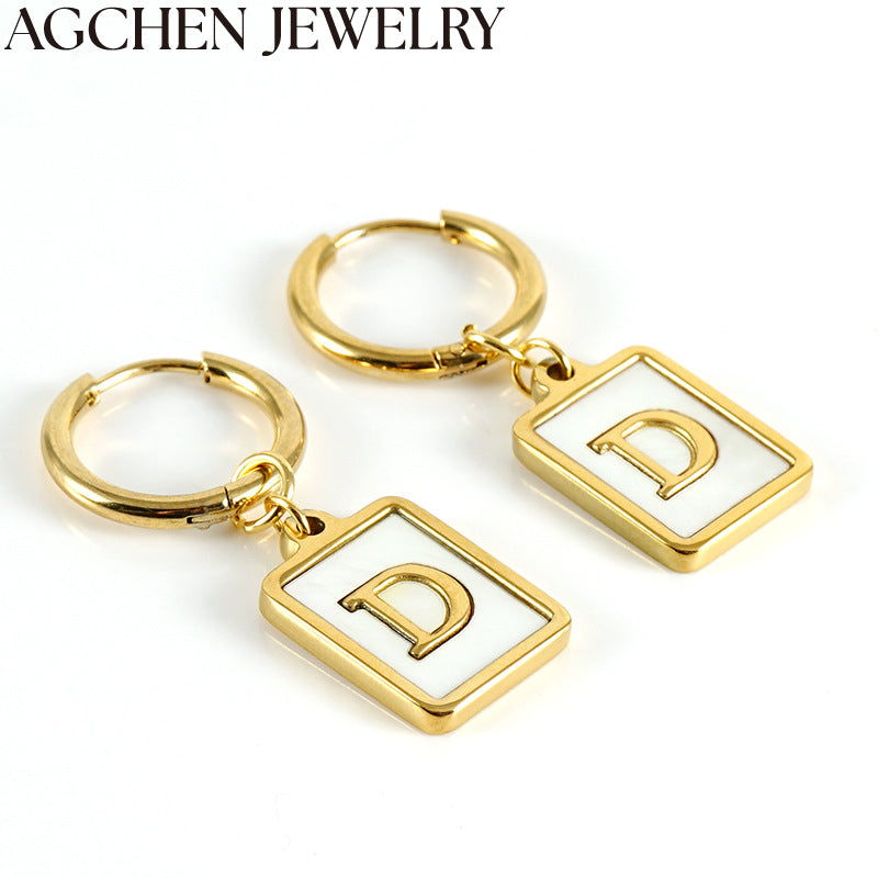 AG White Shell Letter Earrings