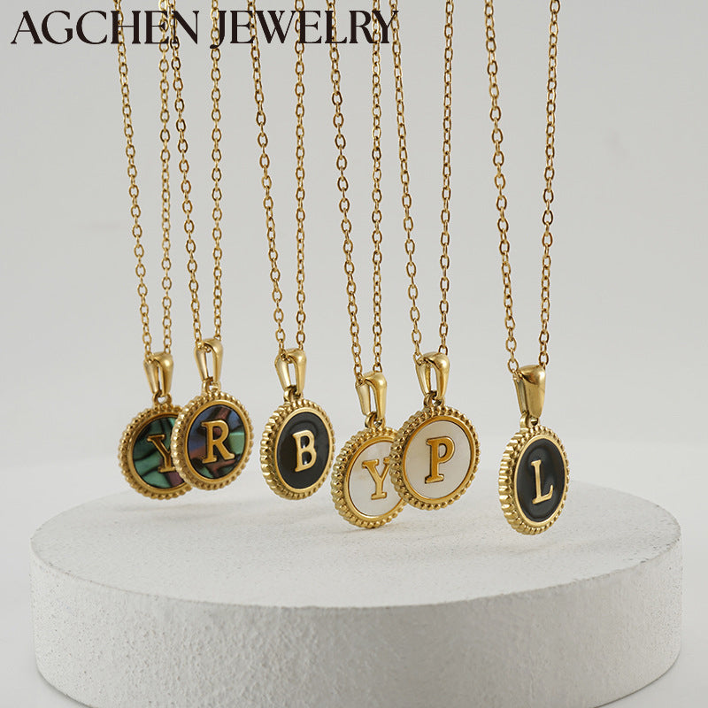 AG Round Shell Letter Pendant Necklace