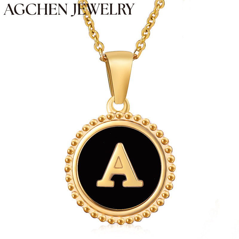 AG Round Shell Letter Pendant Necklace