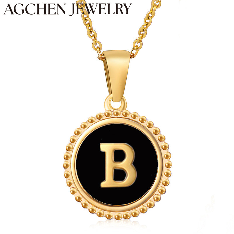 AG Round Shell Letter Pendant Necklace