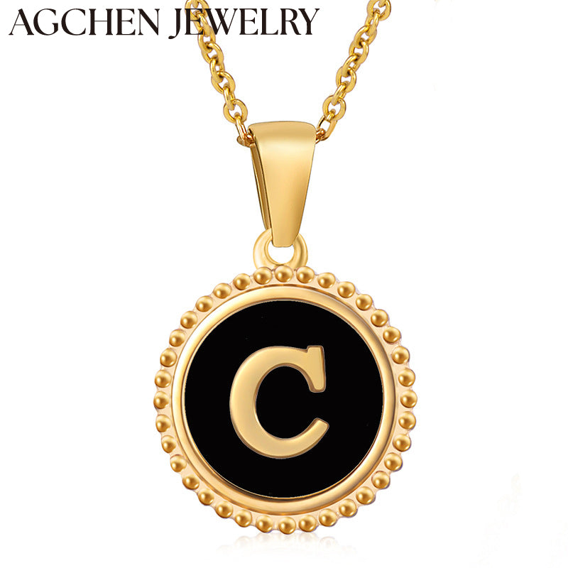 AG Round Shell Letter Pendant Necklace