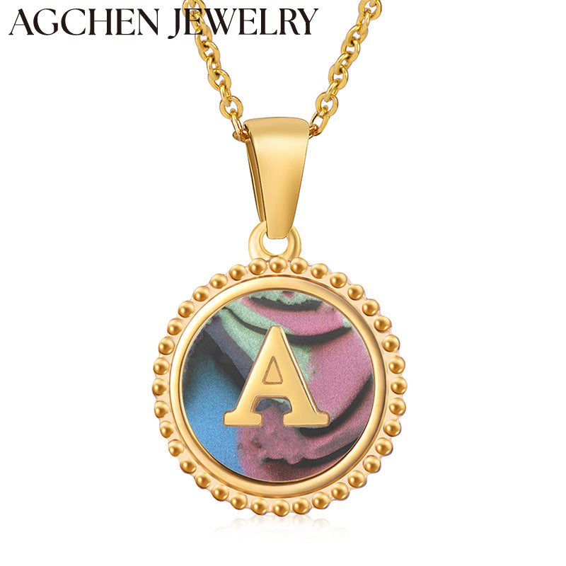 AG Round Shell Letter Pendant Necklace