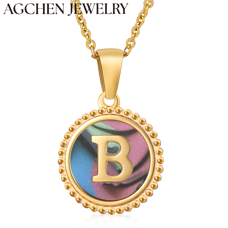 AG Round Shell Letter Pendant Necklace