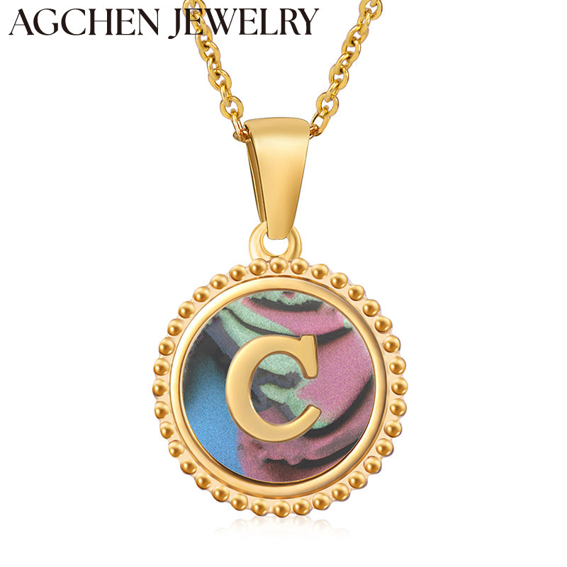 AG Round Shell Letter Pendant Necklace