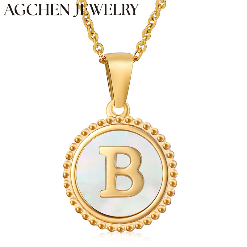 AG Round Shell Letter Pendant Necklace