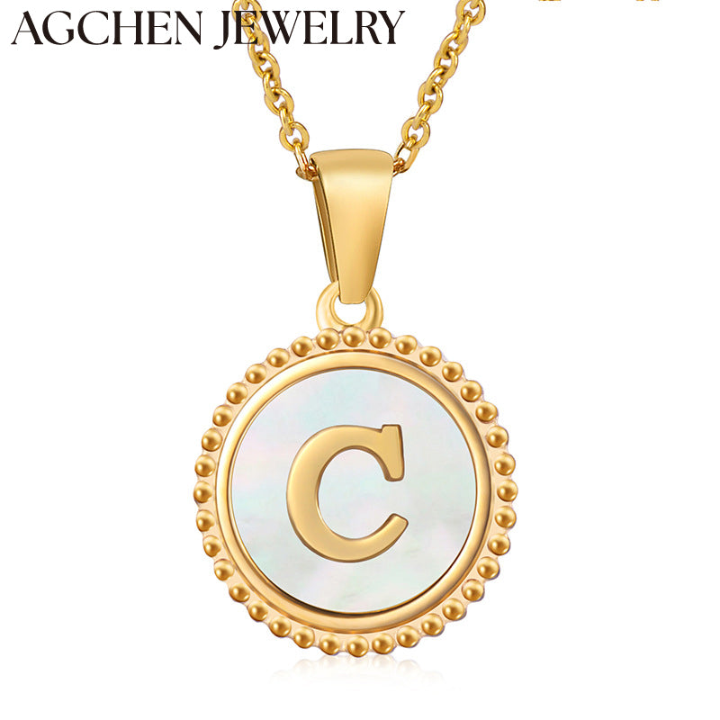 AG Round Shell Letter Pendant Necklace