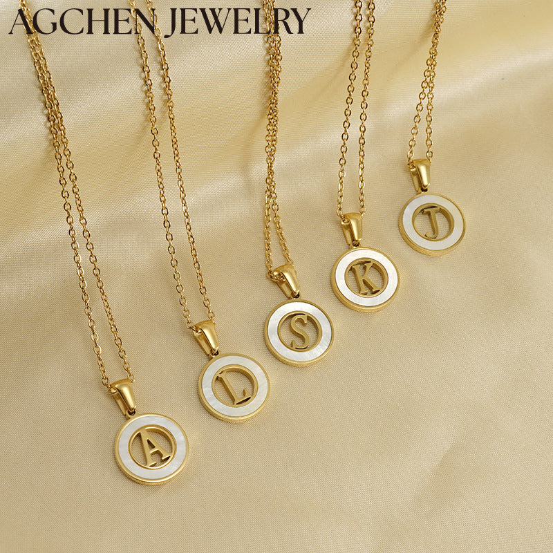 AG Hollow Round Letter Pendant Necklace