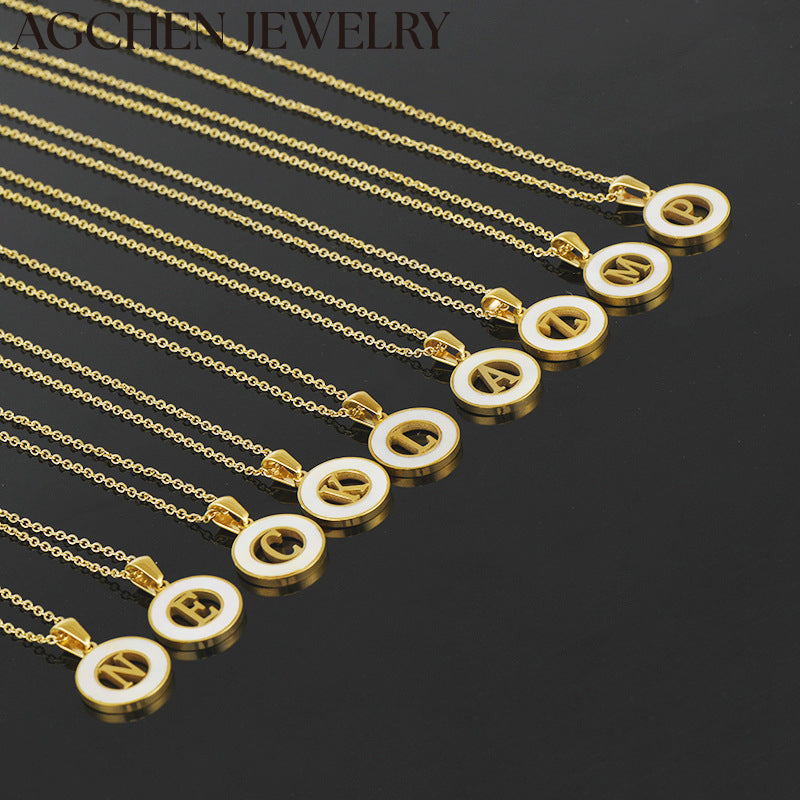 AG Hollow Round Letter Pendant Necklace