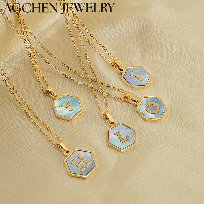 AG Hexagonal Shell Letter Pendant Necklace