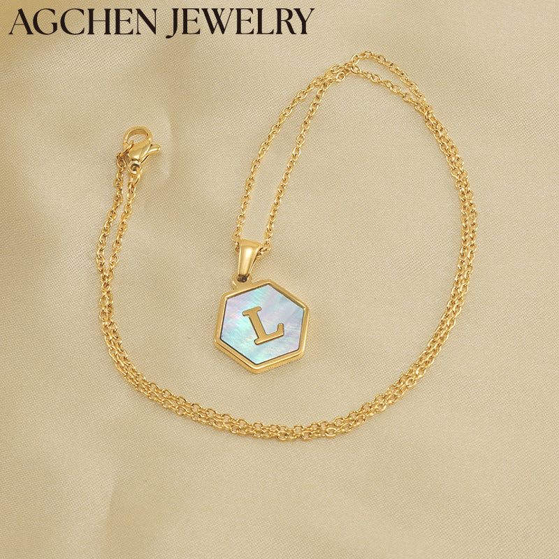 AG Hexagonal Shell Letter Pendant Necklace