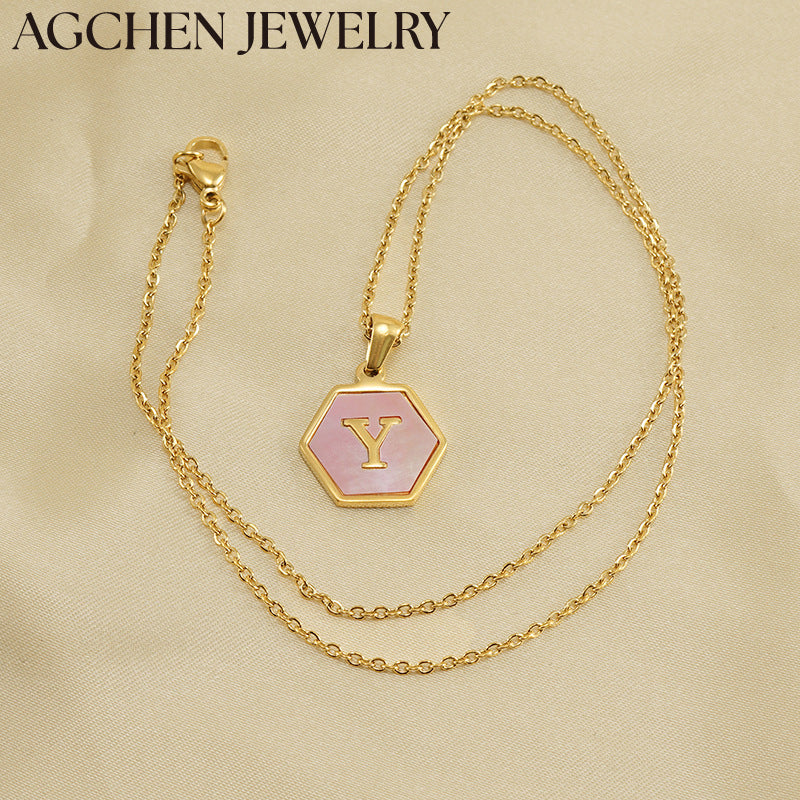 AG Hexagonal Shell Letter Pendant Necklace