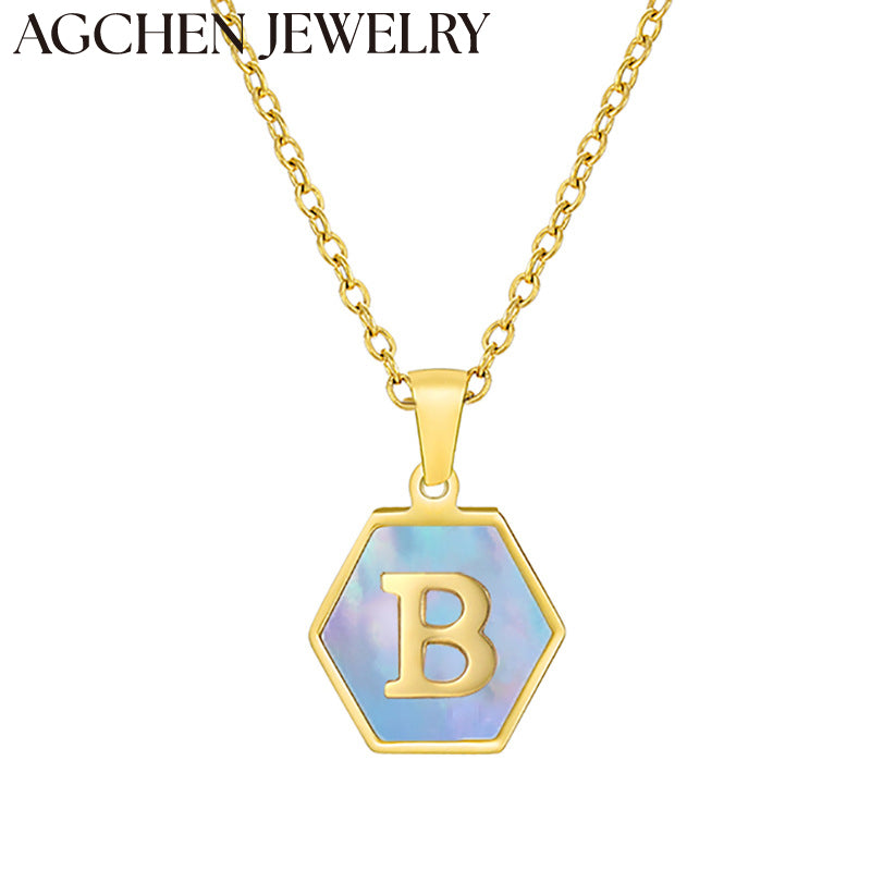 AG Hexagonal Shell Letter Pendant Necklace