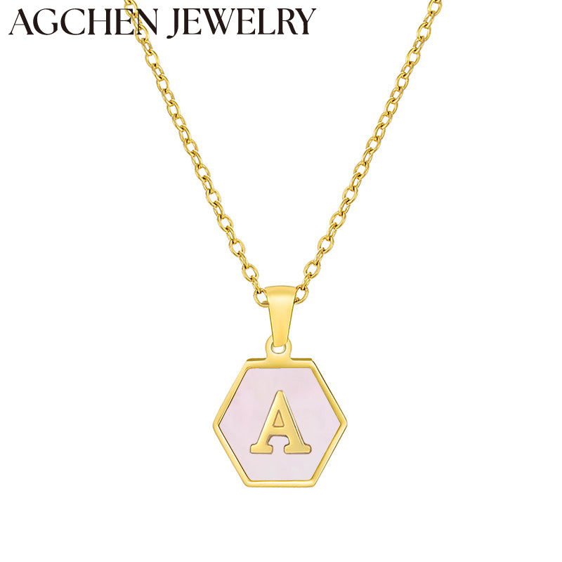 AG Hexagonal Shell Letter Pendant Necklace