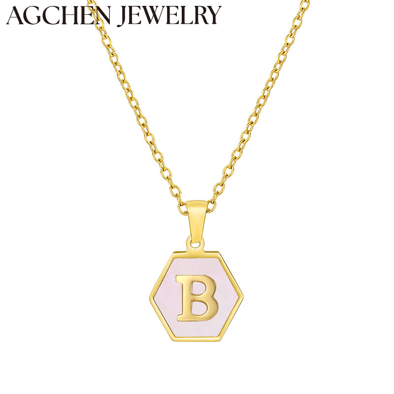 AG Hexagonal Shell Letter Pendant Necklace